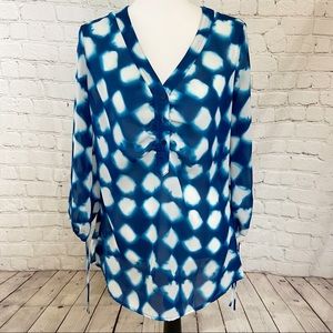 4/$25 Sunny Leigh blue white sheer long sleeve
